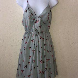 Willow & Clay Women's Pale Green Spaghetti Strap Dress w Bright Pink Birds!